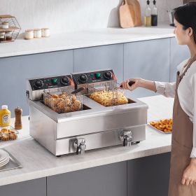 Commercial Electric Deep Fryer Countertop Deep Fryer With Dual Tanks 3000W (Option: silver)
