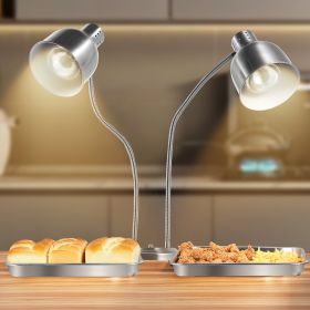 Commercial Food Heat Lamp 2-head Electric Catering For Food Restaurant & Buffet (Option: silver)