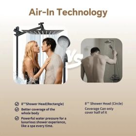 Premium Square Rain Shower System - 11-inch Adjustable Arm & High-Pressure Flow For Luxury Bathing (Option: MatteBlack)