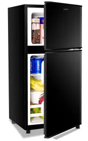 KRIB BLING 3.5Cu.Ft Compact Refrigerator Mini Fridge With Freezer, Small Refrigerator With 2 Door, 7 Level Thermostat Removable Shelves For Kitch (Option: Black)