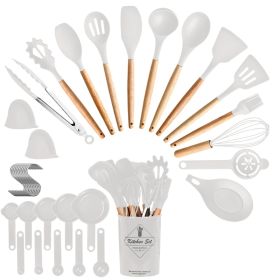 4 Colors Options -- Set Of 35Pcs Kitchen Cooking Utensils Set Spatula Set Baking Utensil Set Kitchen Accessories Necessities With Holder Egg Whis (Option: White)